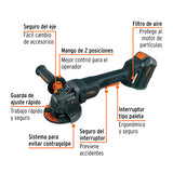 Esmeriladora 4-1/2', 20 V, Int. Paleta, 1 Batería 4 Ah, Max