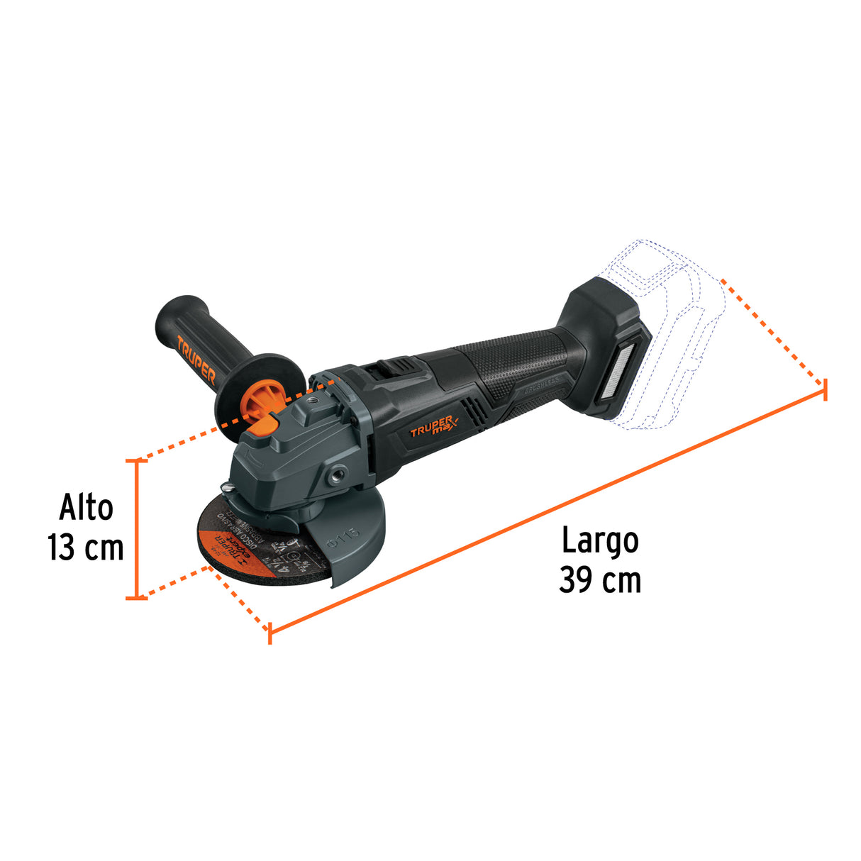 Esmeriladora 4-1/2', 20 V, S/Accesorios, Truper Max