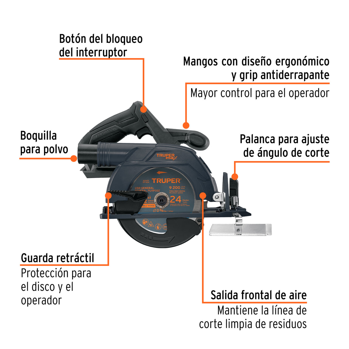 Sierra Circular 6-1/2', 20 V, S/Accesorios, Truper Max