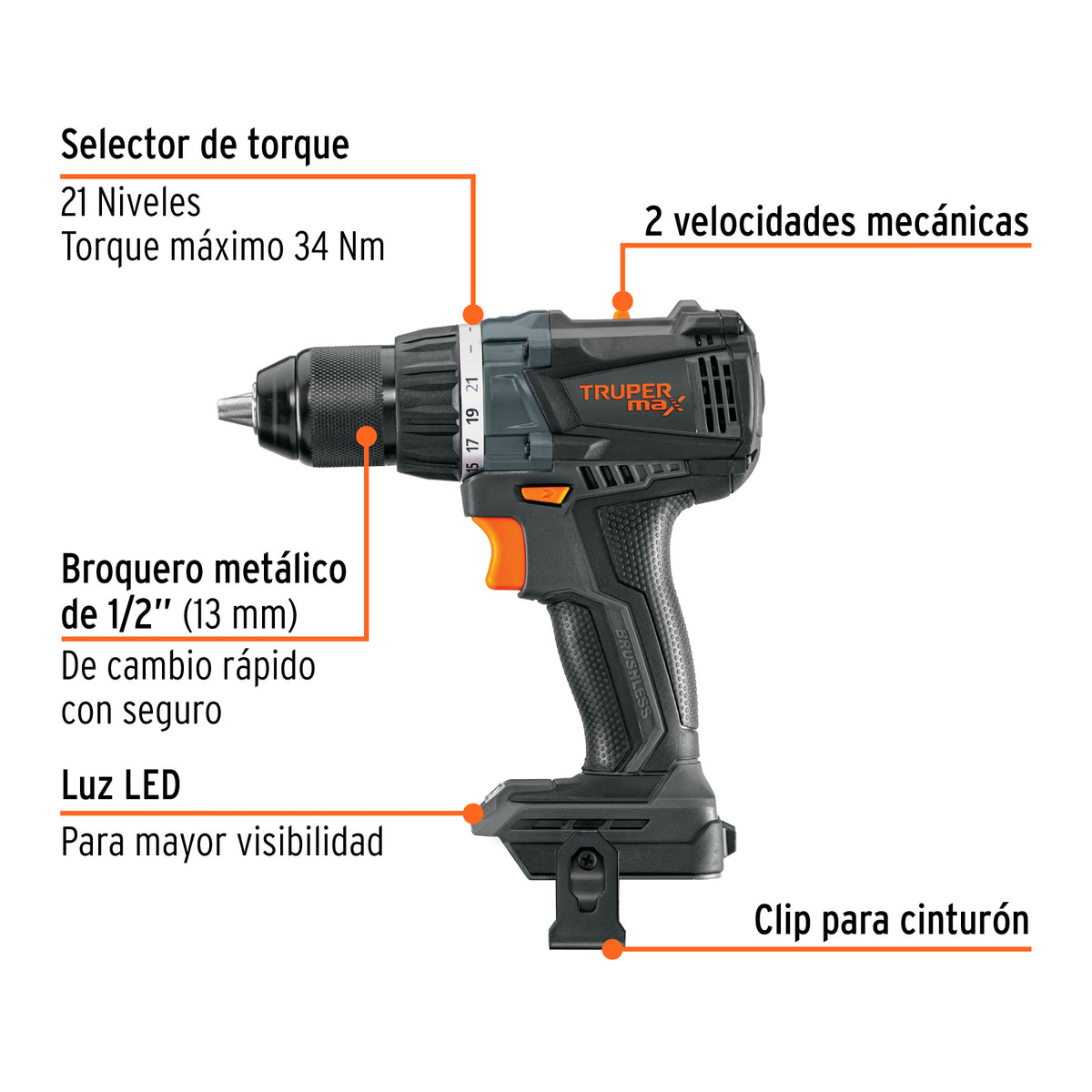 Taladro 1/2', 20 V, sin Accesorios, Max