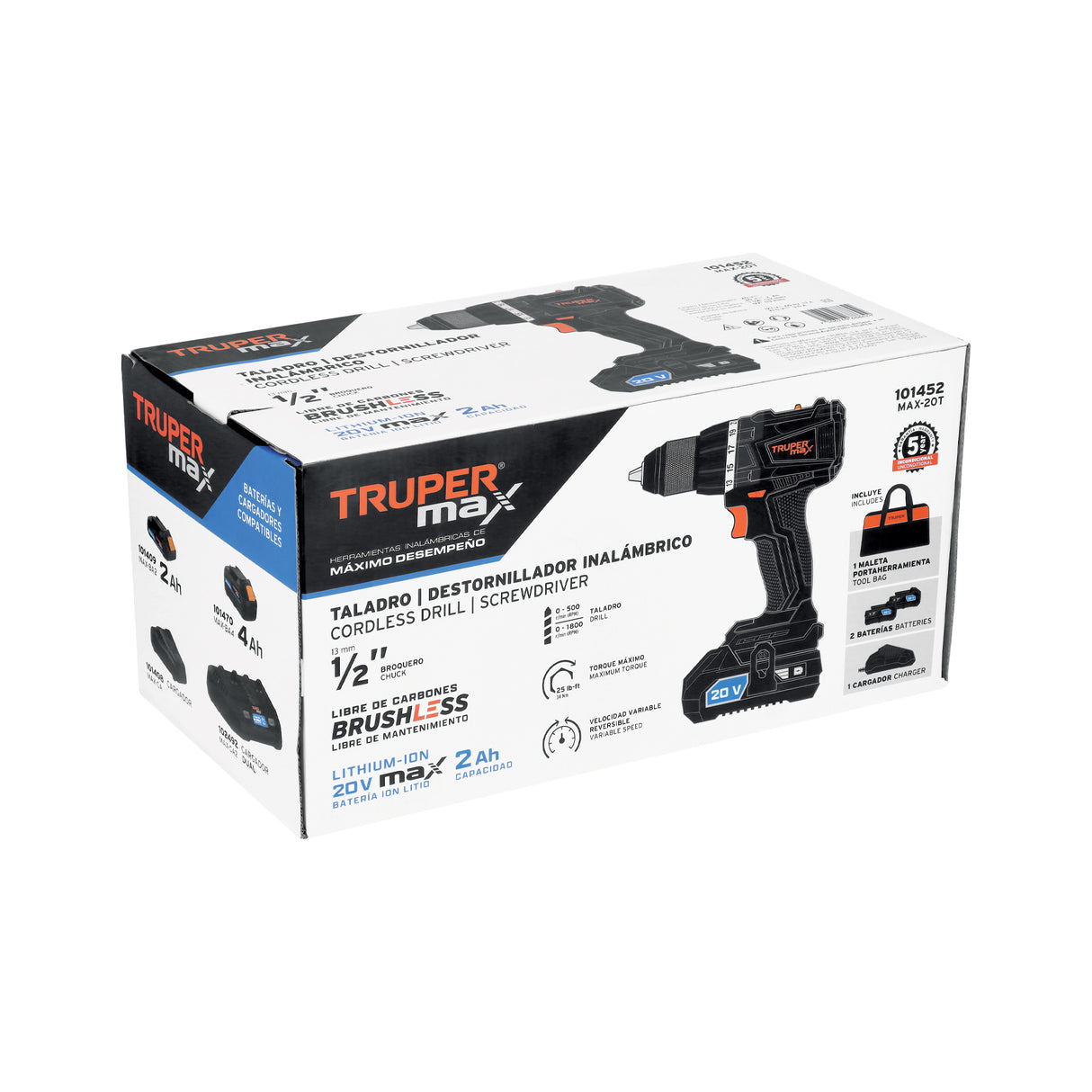 Taladro 1/2', 20 V, 2 Baterías 2 Ah, Max