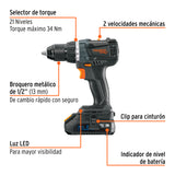 Taladro 1/2', 20 V, 2 Baterías 2 Ah, Max