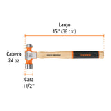 Martillo Pulido de Bola 24 Oz Mango Hickory, Truper Grip