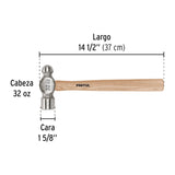 Martillo Pulido de Bola 32 Oz Mango Madera, Pretul