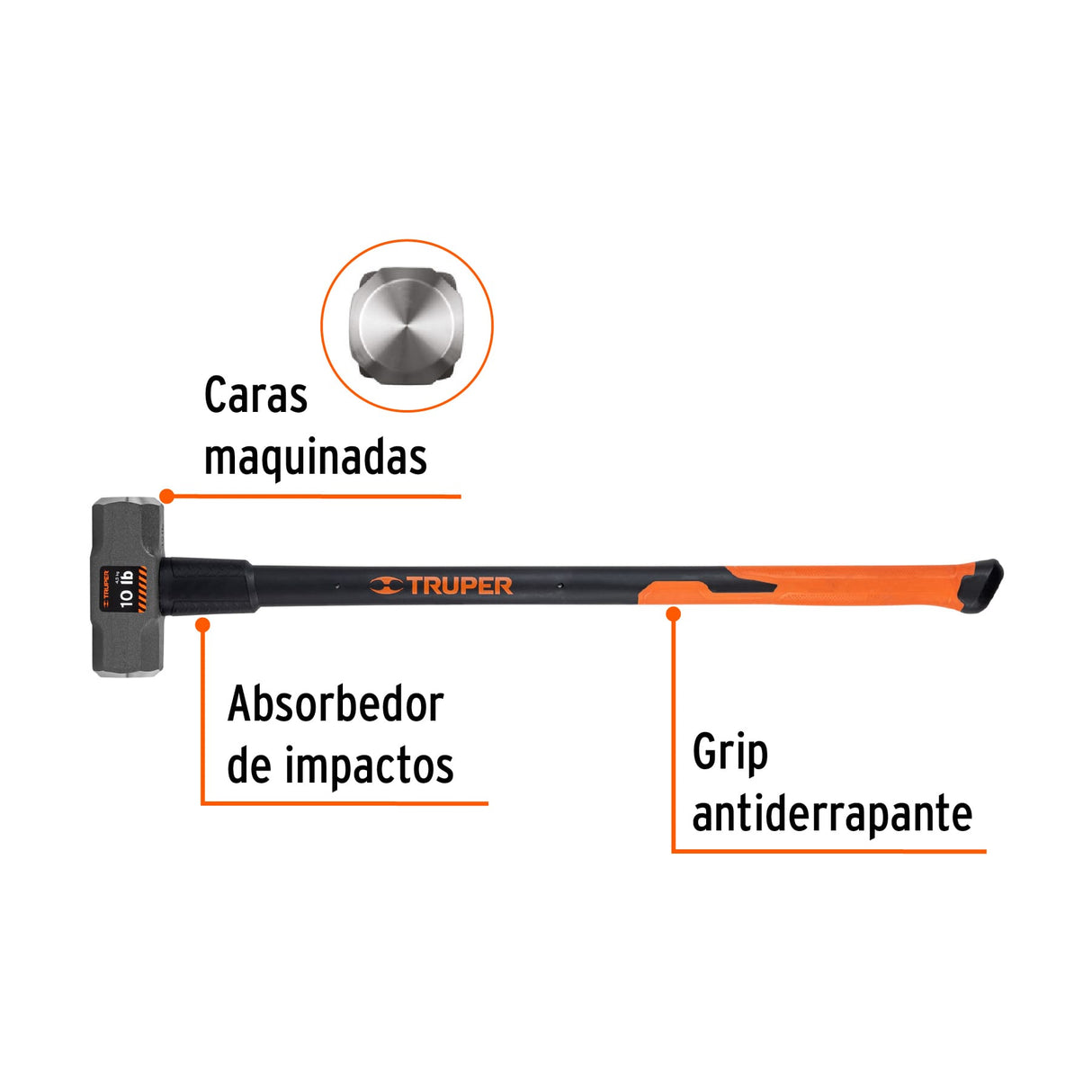 Marro Octagonal 10 lb, Mango Fibra de Vidrio 36', Truper