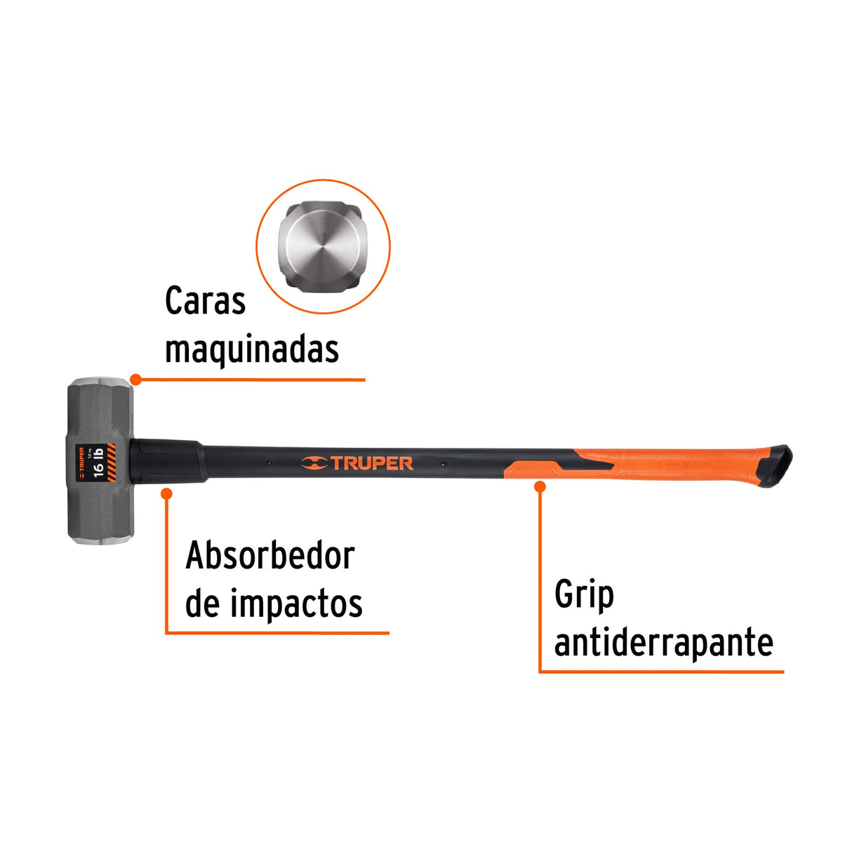 Marro Octagonal 16 lb, Mango Fibra de Vidrio 36', Truper