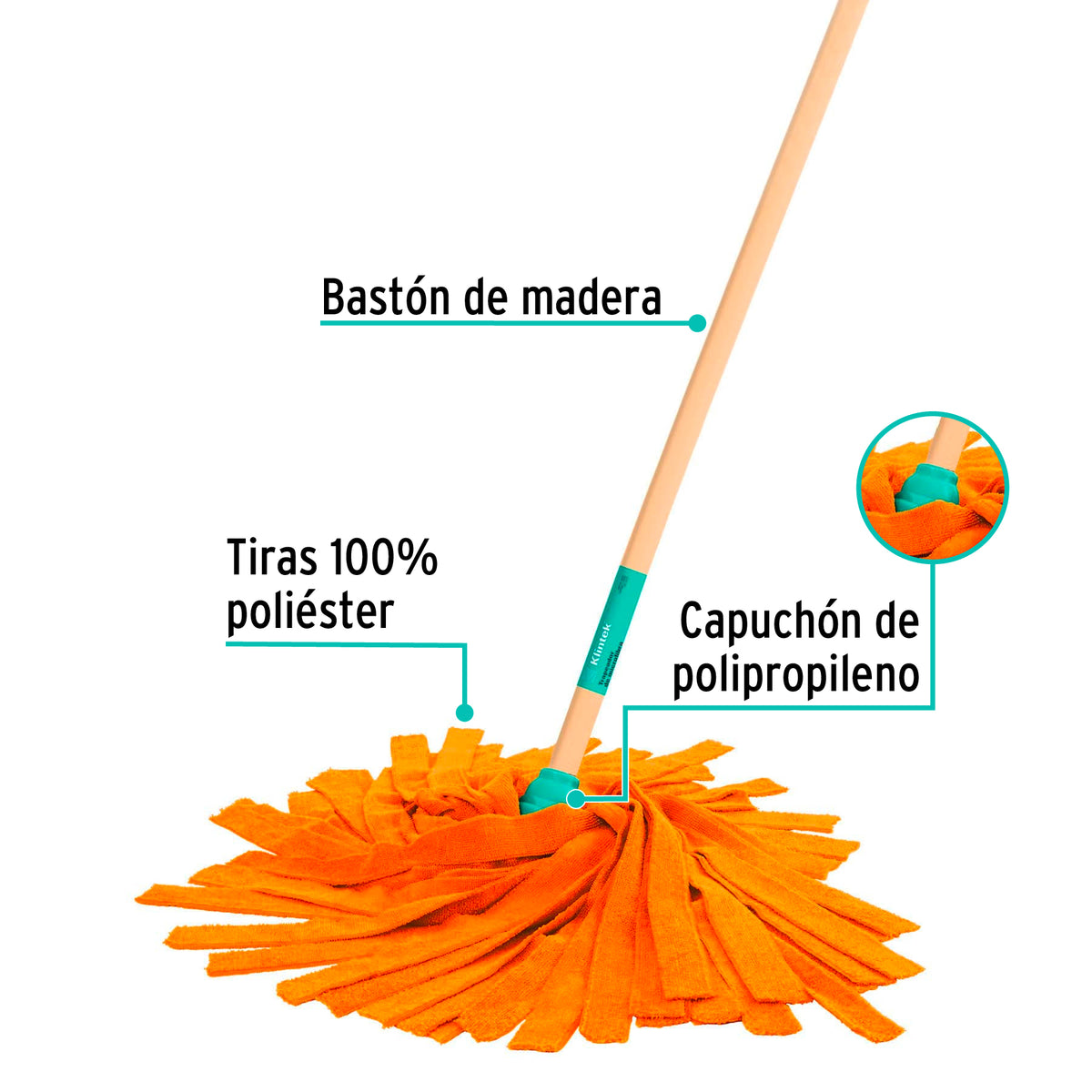 Trapeador de Microfibra Tipo Toalla, Bastón 120 cm, Klintek