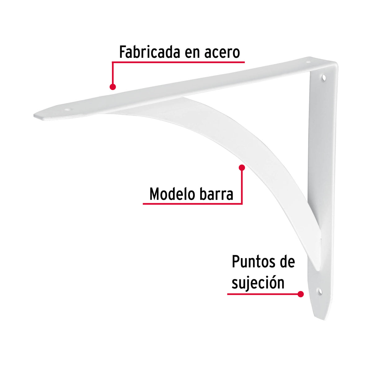 Ménsula Reforzada Blanca 8 X 10', Diseño Barra, Fiero
