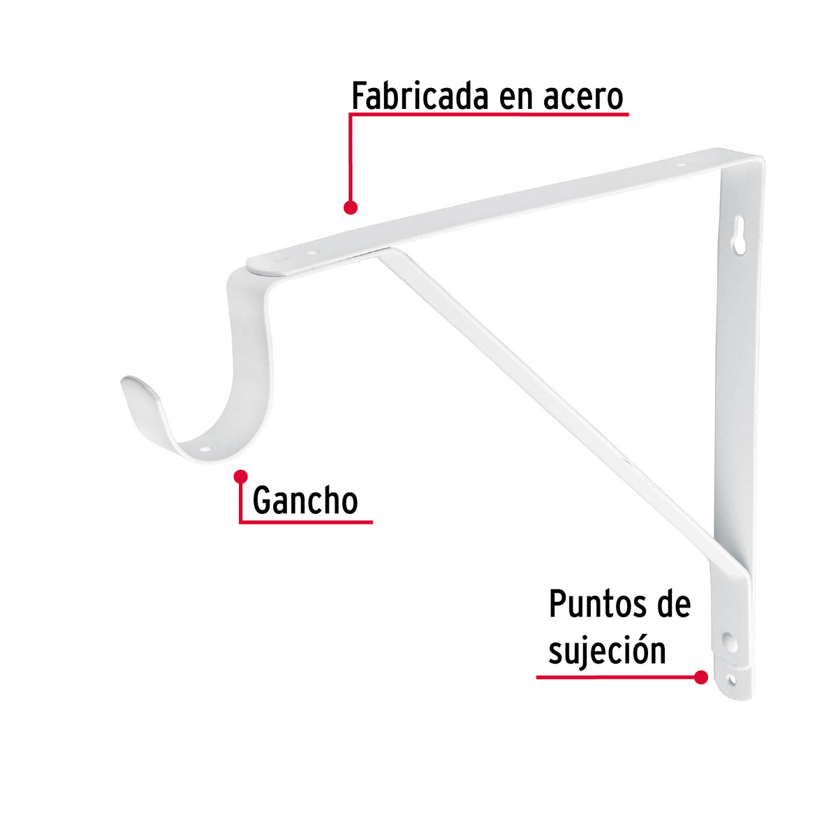 Ménsula Reforzada Blanca 11 X 12', con Gancho, Fiero