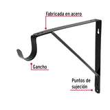 Ménsula Reforzada Negra 11 X 12', con Gancho, Fiero