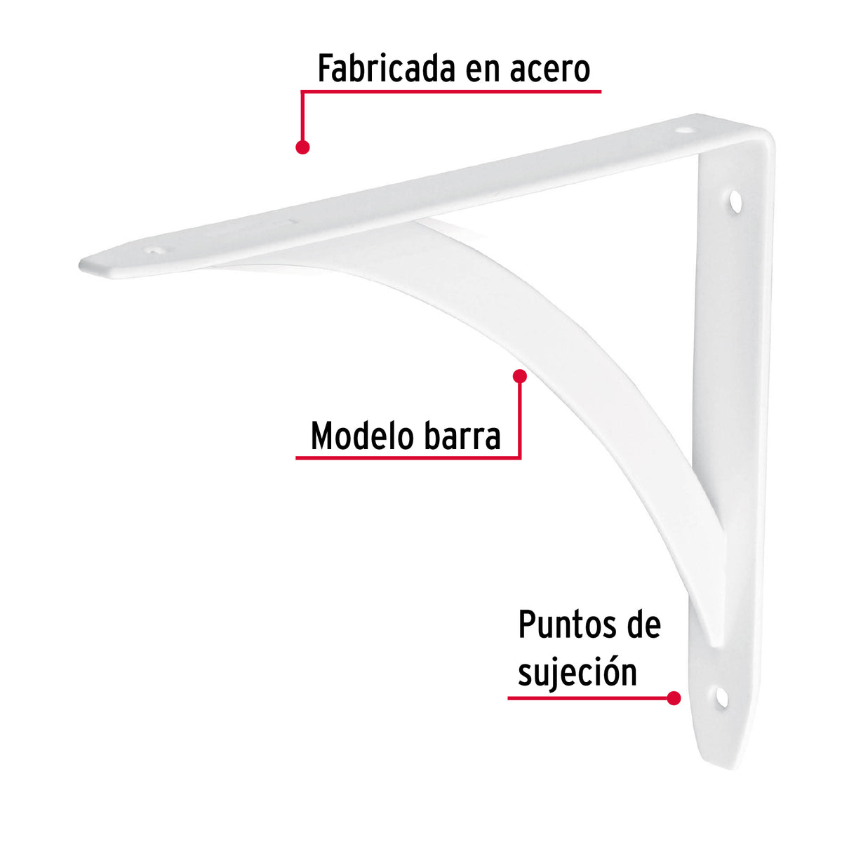 Ménsula Reforzada Blanca 5 X 7', Diseño Barra, Fiero