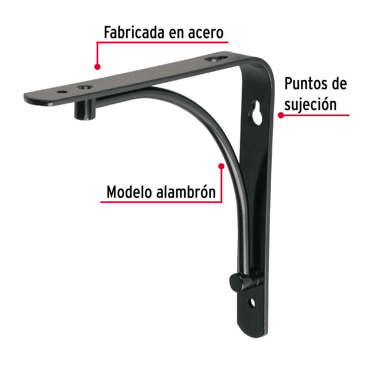 Ménsula Reforzada Negra 6 X 6', Diseño Alambrón, Fiero