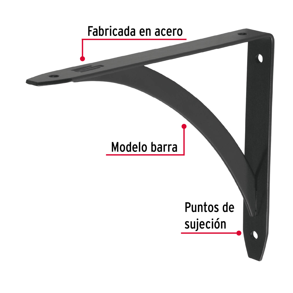 Ménsula Reforzada Negra 5 X 7', Diseño Barra, Fiero