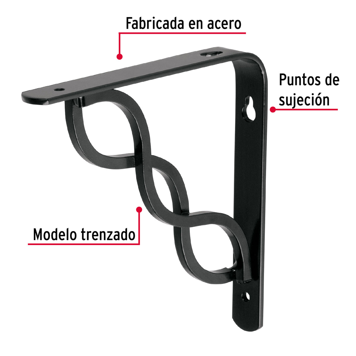 Ménsula Reforzada Negra 6 X 6', Diseño Trenza, Fiero