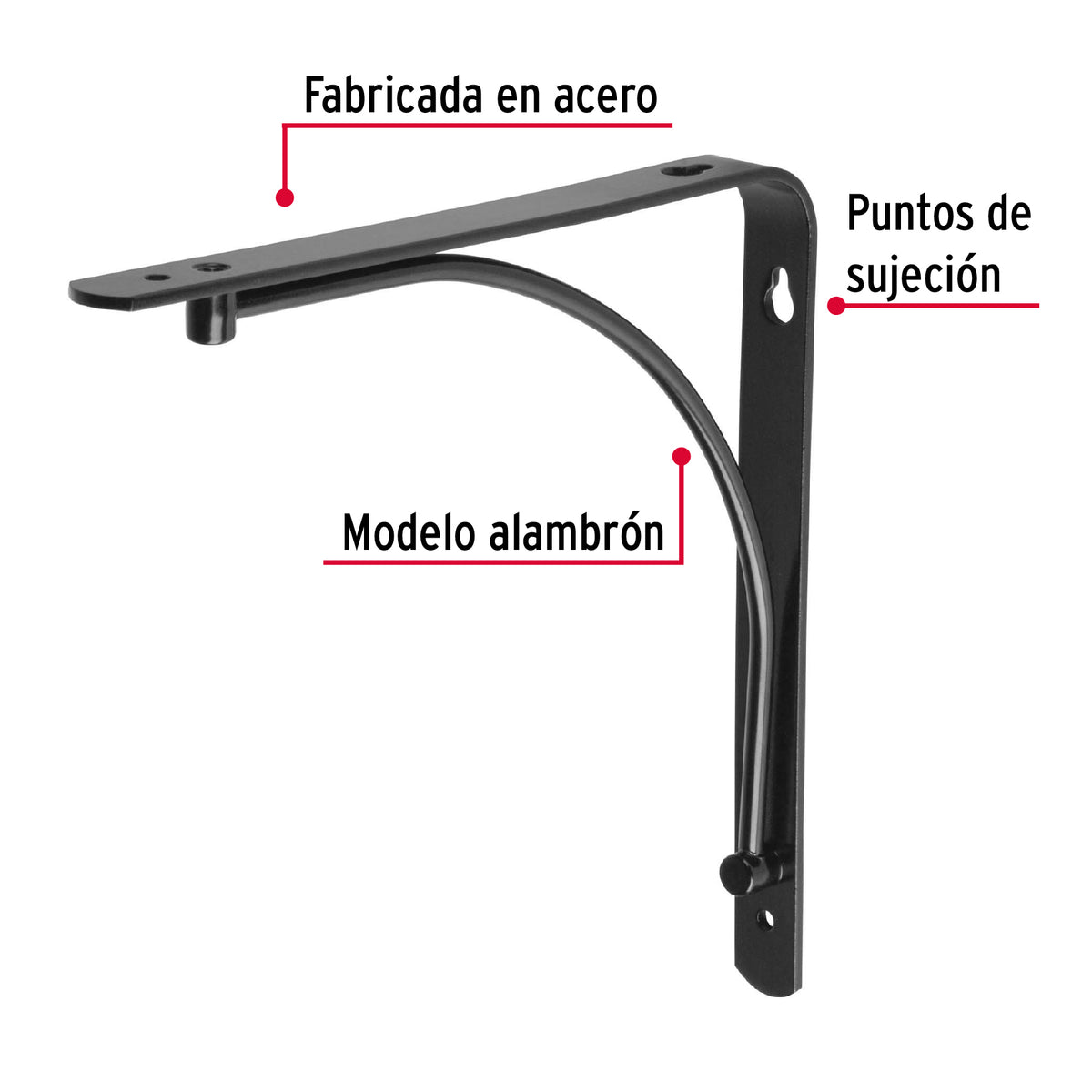 Ménsula Reforzada Negra 8 X 8', Diseño Alambrón, Fiero