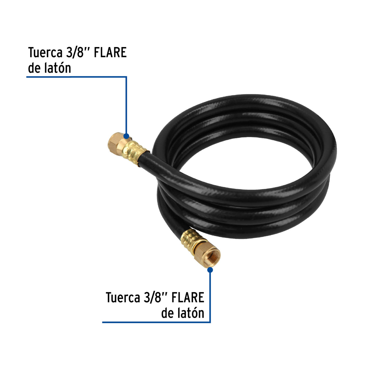 Manguera para Gas, PVC Negra, 3/8' Flare, 1.5 m, Foset