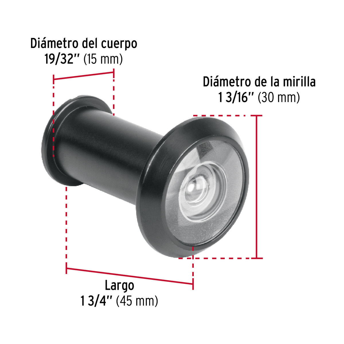 Mirilla Seguridad Acabado Negro, Hermex
