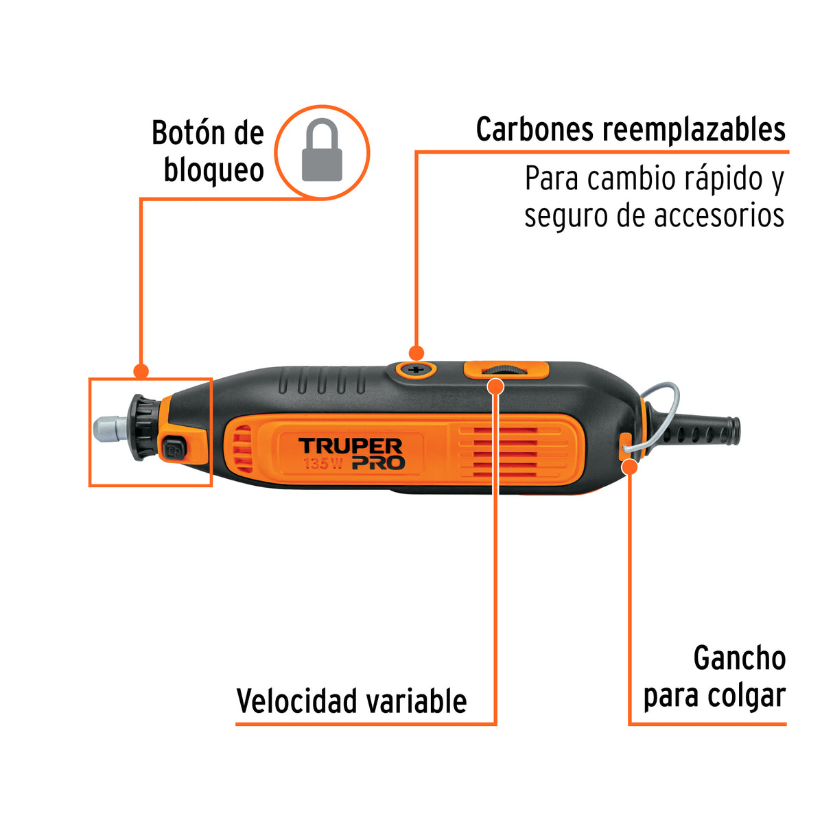 Herramienta Rotativa 135 W con 97 Accesorios, Truper Pro