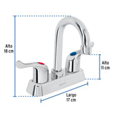Mezcladora 4' Lavabo, ABS, Cuello Bar, Palanca, Basic