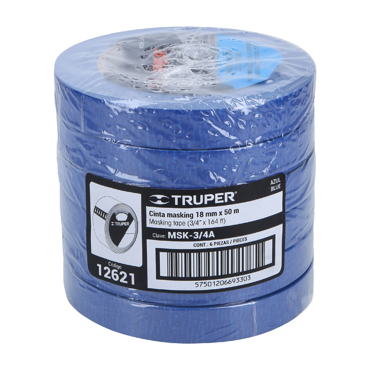 Cinta Masking Tape Azul de 3/4' X 50 m para Pintor, Truper