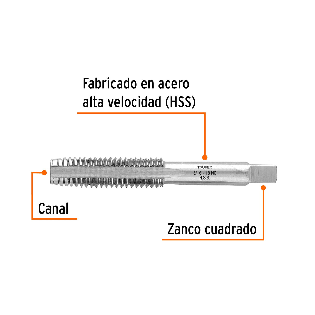 Machuelo Semicónico 5/16' X 18 Cuerda Gruesa, Truper