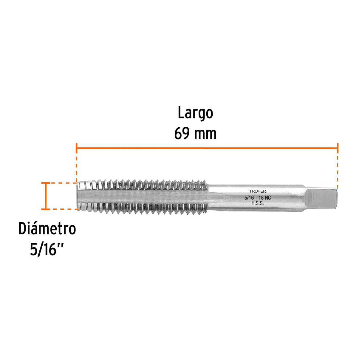 Machuelo Semicónico 5/16' X 18 Cuerda Gruesa, Truper