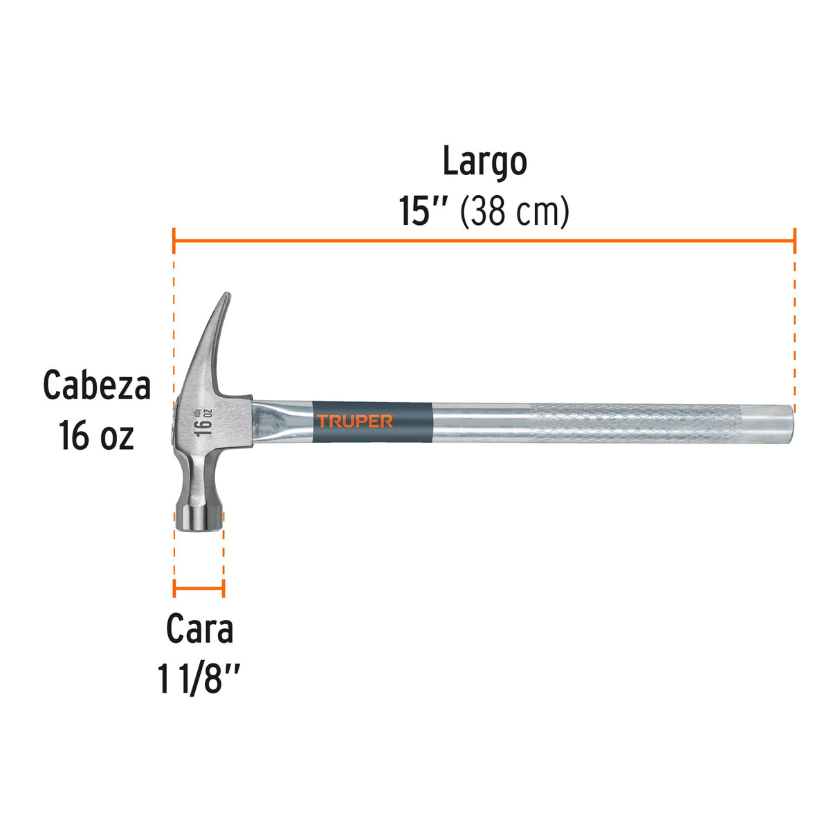 Martillo Tubular Pulido 16 Oz Uña Recta, Truper