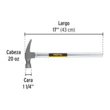 Martillo Uña Recta 20 Oz, Mango Tubular, Pretul