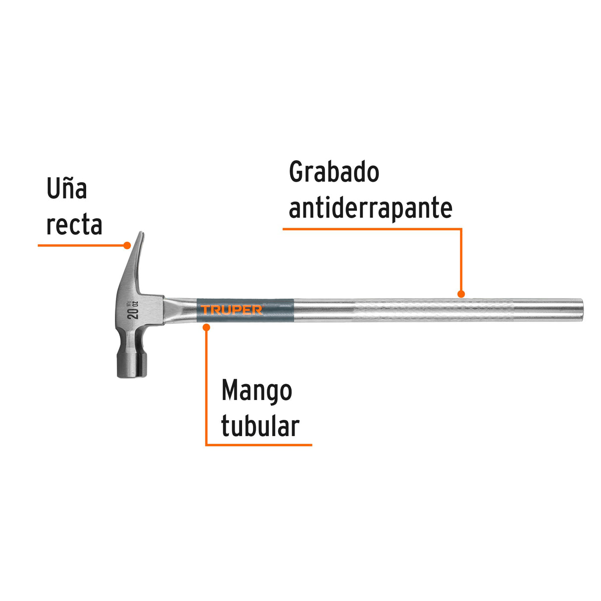 Martillo Tubular Pulido 20 Oz Uña Recta, Truper