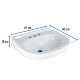 Lavabo de Porcelana con Rebosadero, Blanco, Foset