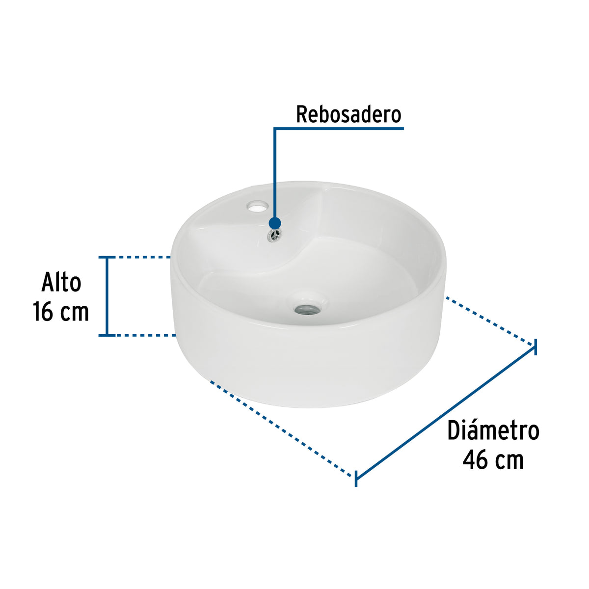Lavabo de Porcelana de Sobreponer Redondo, Blanco, Foset