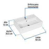 Lavabo de Porcelana de Sobreponer Rectangular, Blanco, Foset