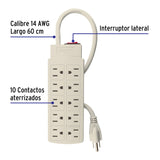 Multicontacto 14 AWG Uso Rudo con 10 Entradas, Volteck