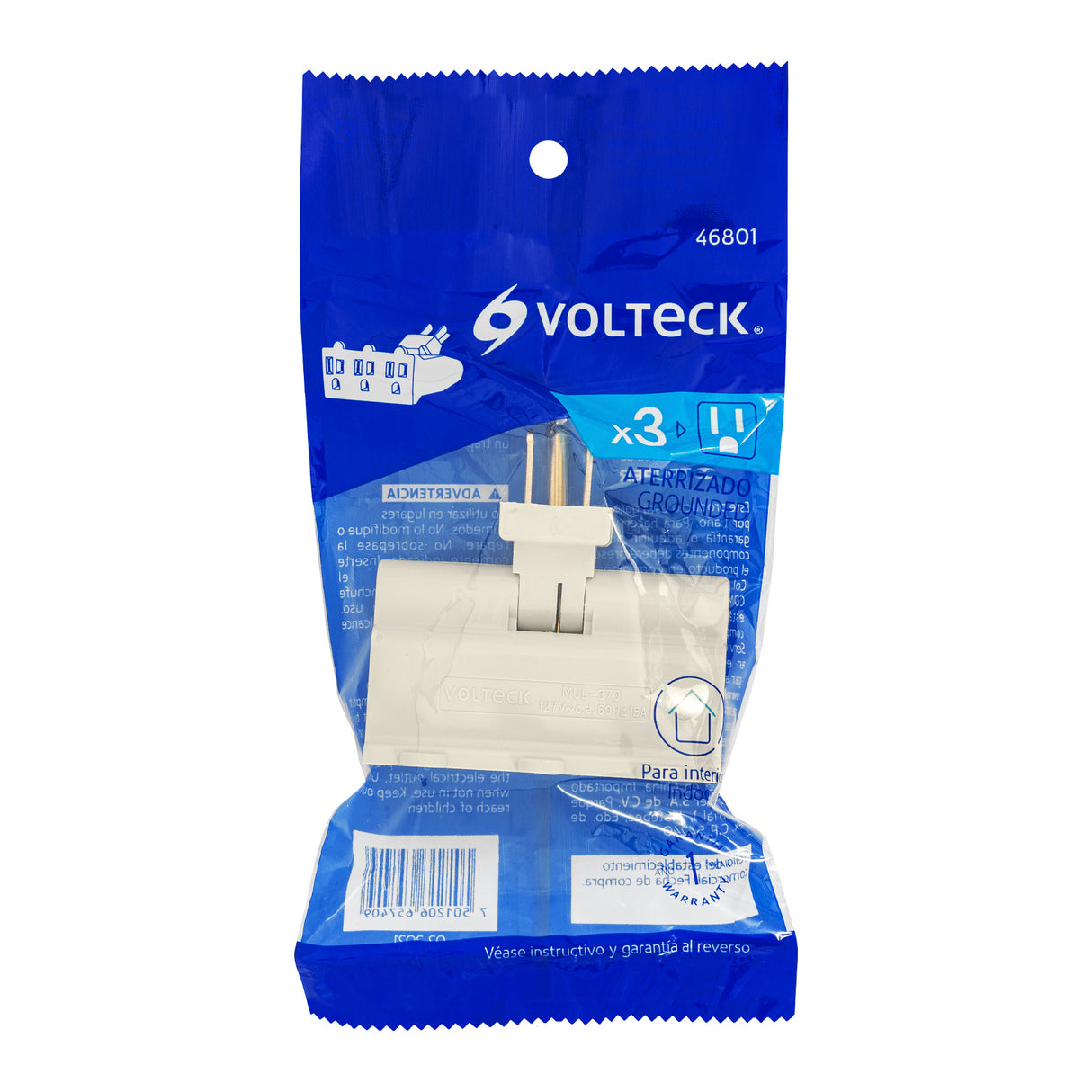 Multicontacto Triple Aterrizado, Tipo Bisagra, Volteck