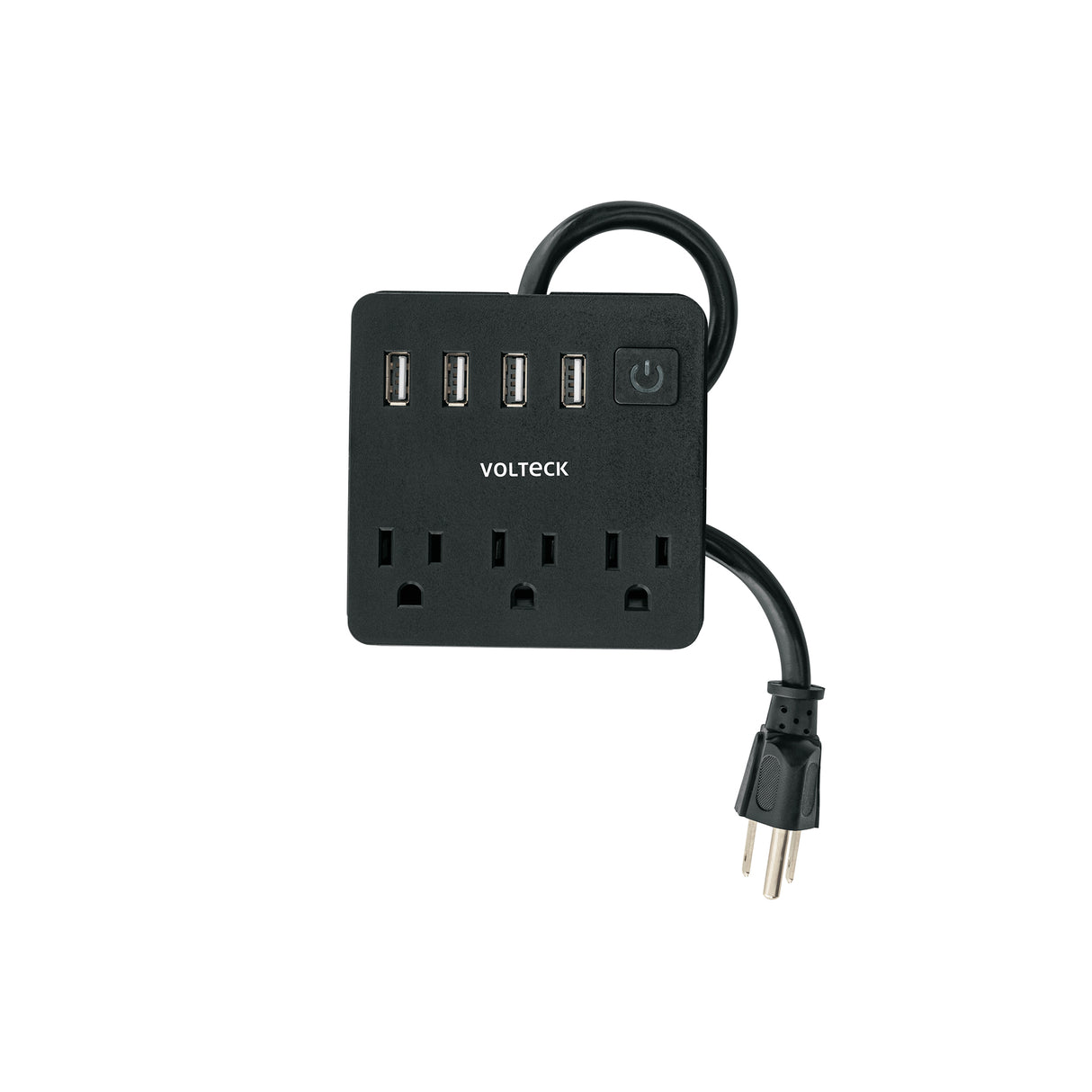 Multicontacto 16 AWG Doméstico, 3 Entradas 4 Ptos USB, Negro