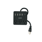 Multicontacto 16 AWG Doméstico, 3 Entradas 4 Ptos USB, Negro