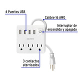 Multicontacto 16 AWG Doméstico 3 Entradas 4 Ptos USB, Blanco