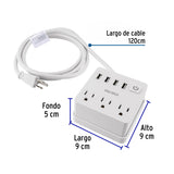 Multicontacto 16 AWG Doméstico 3 Entradas 4 Ptos USB, Blanco