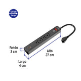 Multicontacto 4 Entradas, 1 USB a + 1 USB C, Negro, Volteck