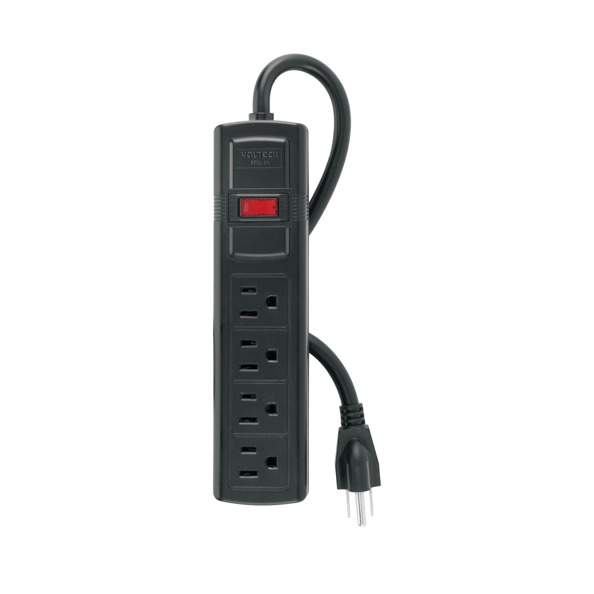 Multicontacto Doméstico con 4 Entradas, Negro, Volteck