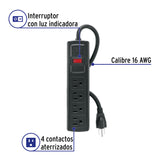 Multicontacto Doméstico con 4 Entradas, Negro, Volteck
