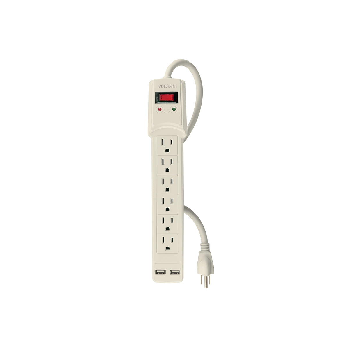 Multicontacto 14 AWG 6 Entradas, 2 Puertos USB, 850 J Marfil