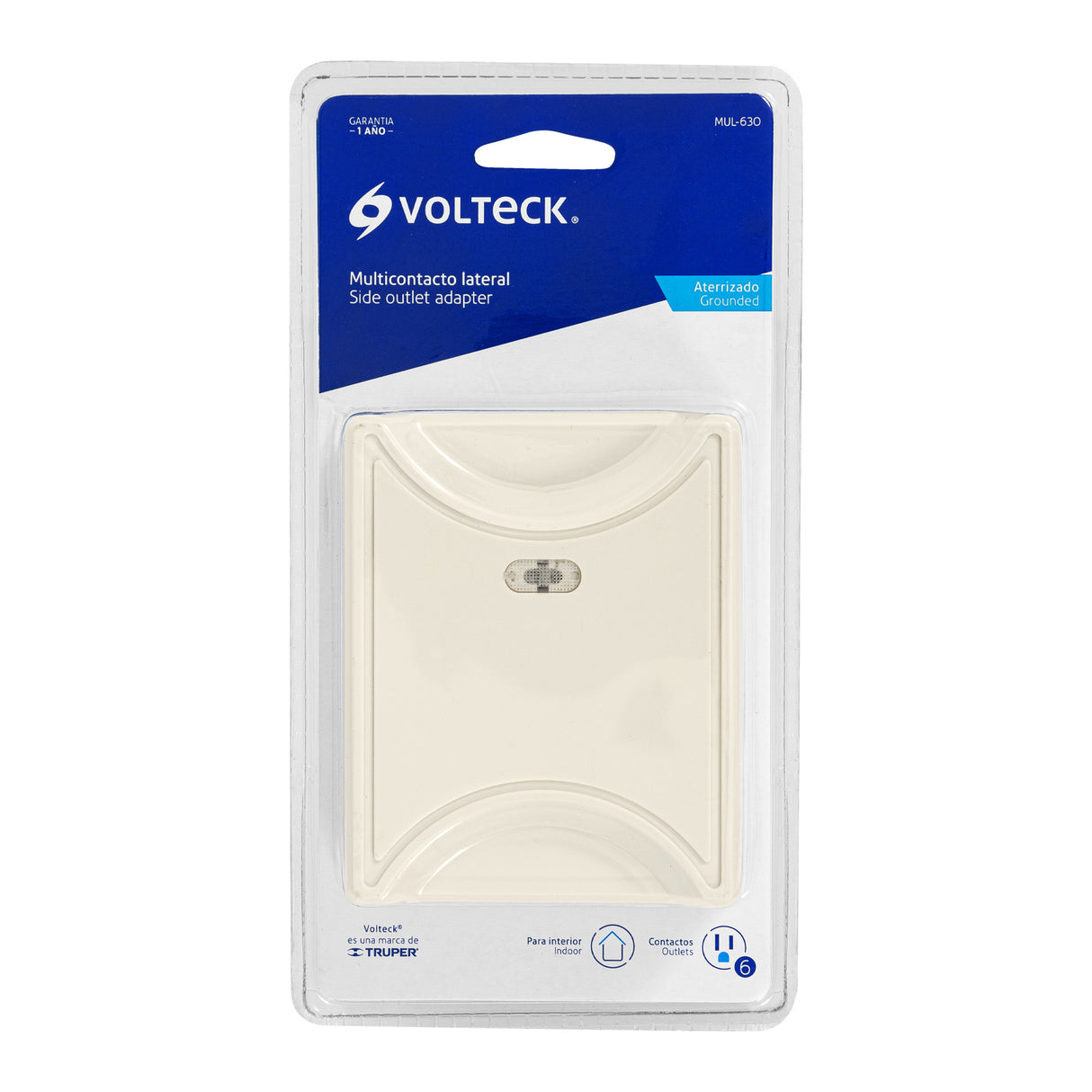 Multicontacto 6 Entradas, Aterrizado, Lateral, Volteck