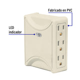 Multicontacto 6 Entradas, Aterrizado, Lateral, Volteck