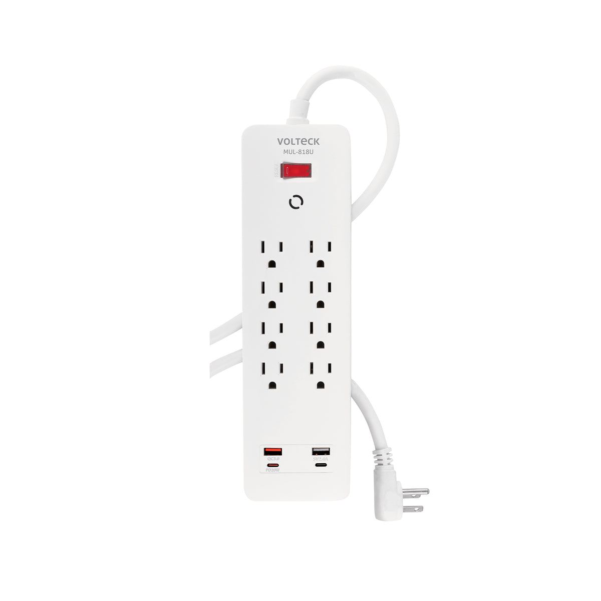 Multicontacto 8 Entradas, 2 USB a + 2 USB C, Blanco, Volteck
