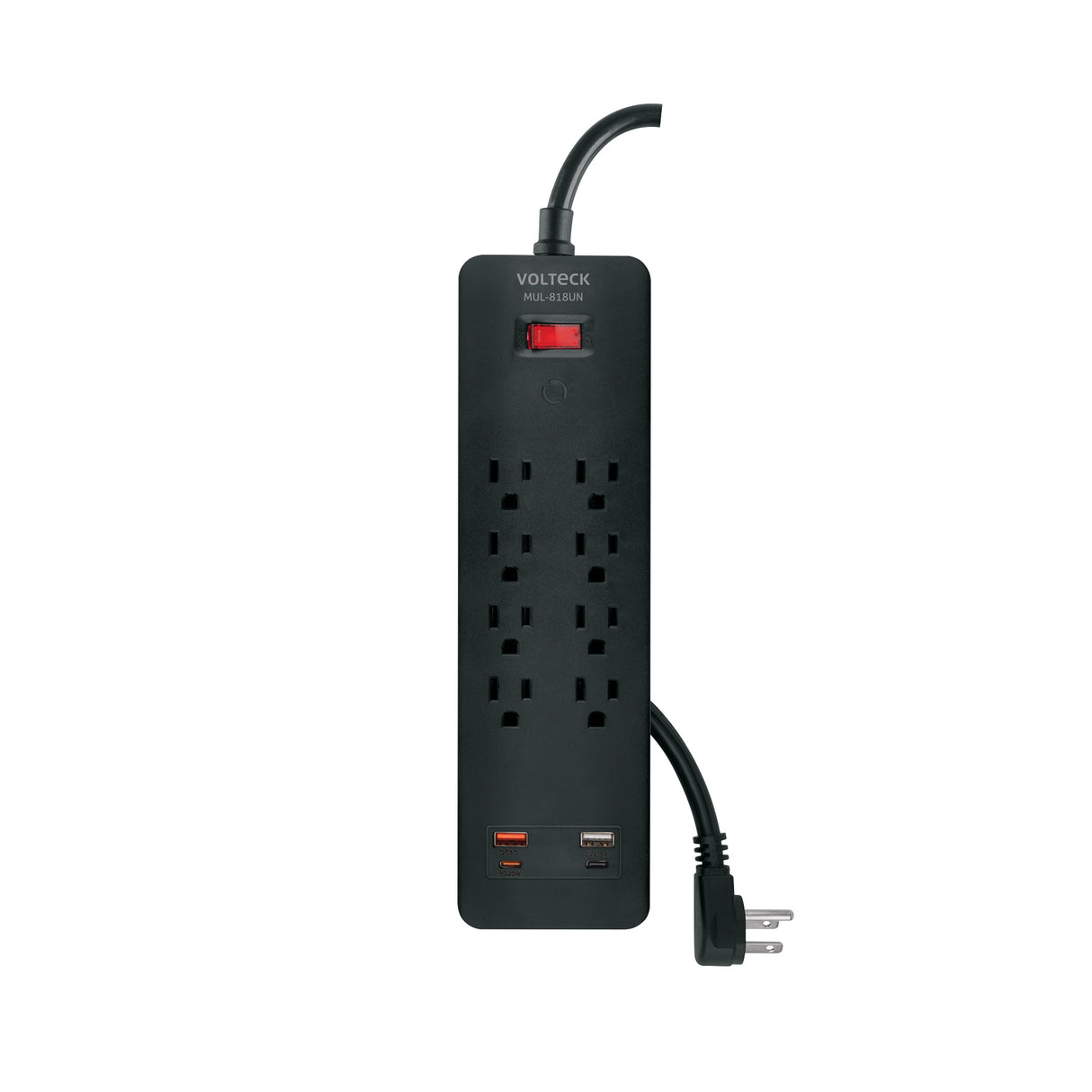 Multicontacto 8 Entradas, 2 USB a + 2 USB C, Negro, Volteck