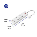 Multicontacto 8 Entradas, 2 USB a + 2 USB C, Blanco, Volteck