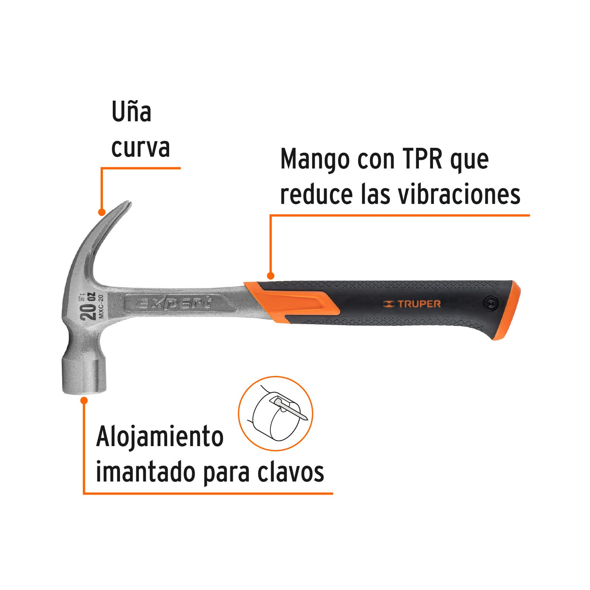 Martillo Forjado 20 Oz Uña Curva, Mango con Neopreno, Expert