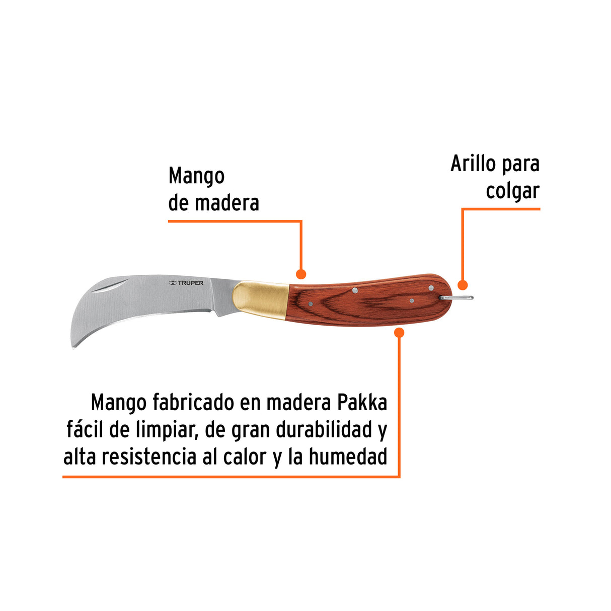 Cuchillo Abatible 8' para Electricista Mango Madera, Truper