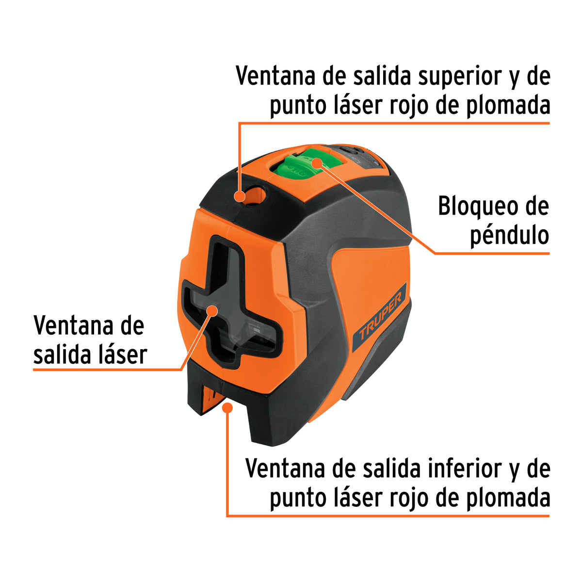 Nivel Láser Verde C/Plomada, Alcance 30 m, de Pilas, Truper
